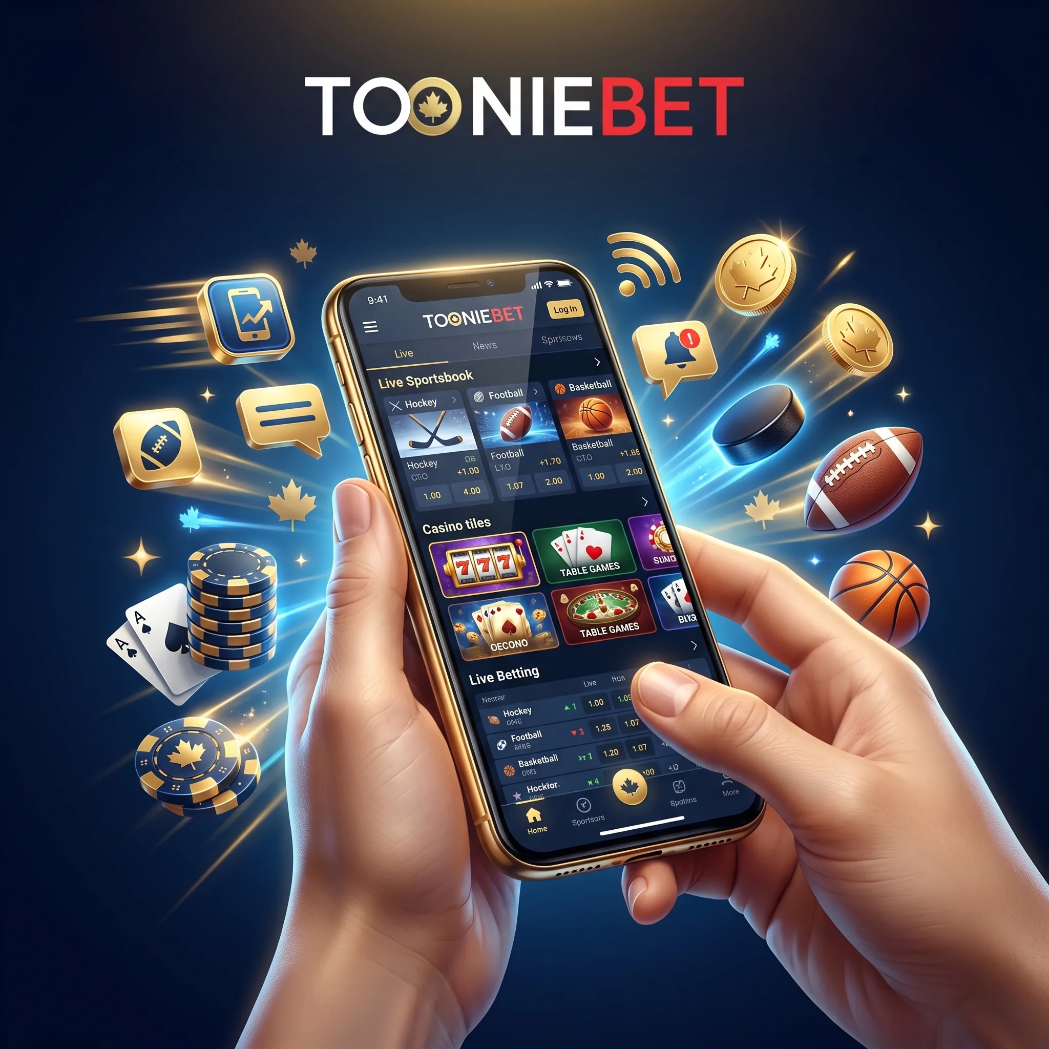 ToonieBet casino and sportsbook displayed on a mobile phone